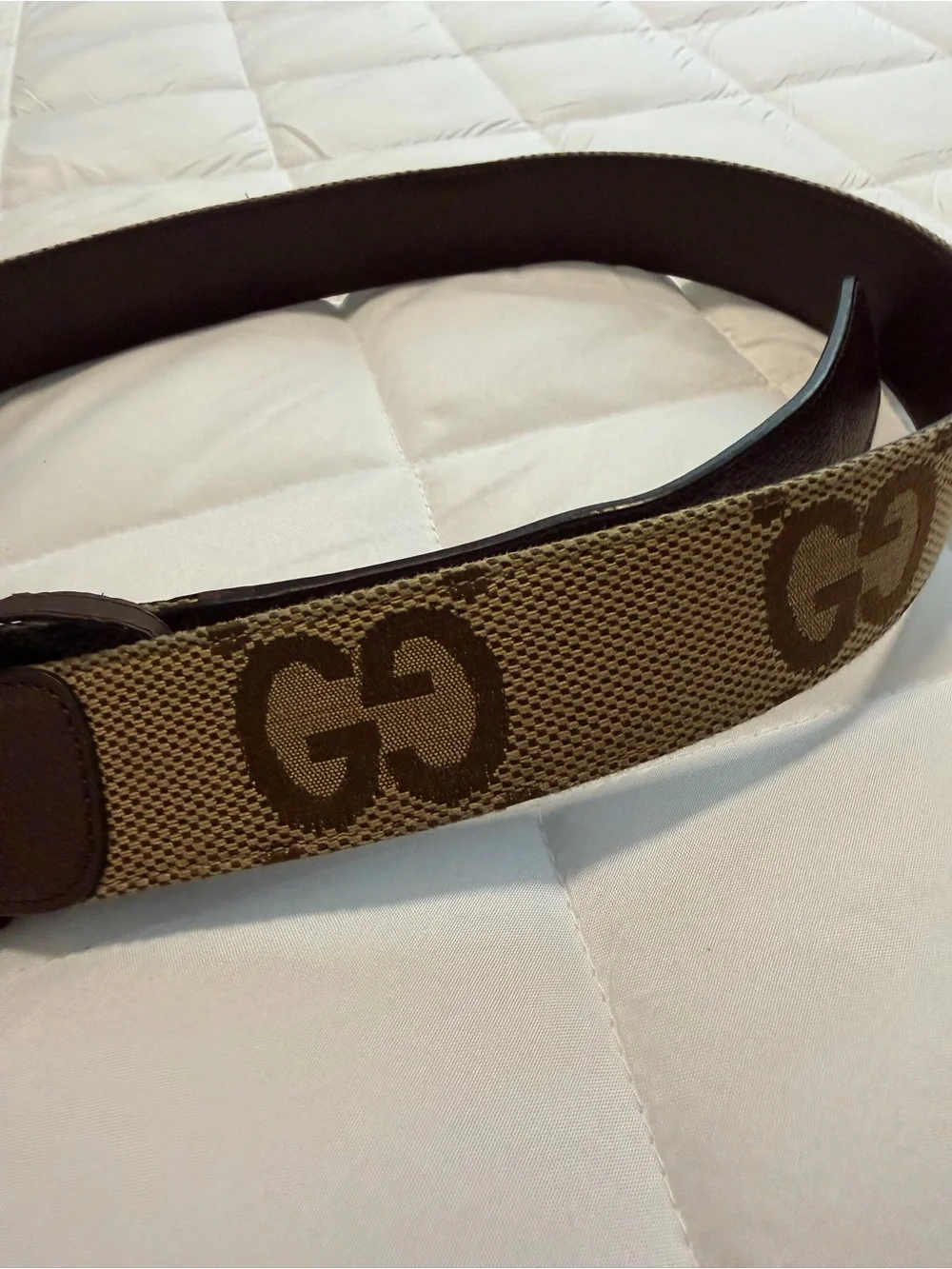Gucci Brown GG Logo Canvas Belt with Gold Double G Buckle
